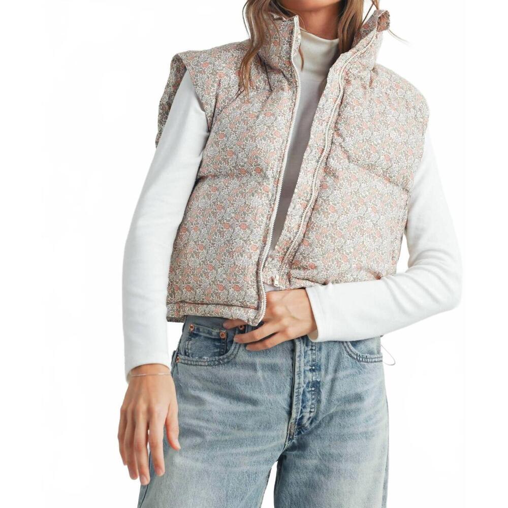 NEW BUTTERMELON high neck floral puffer vest in blush